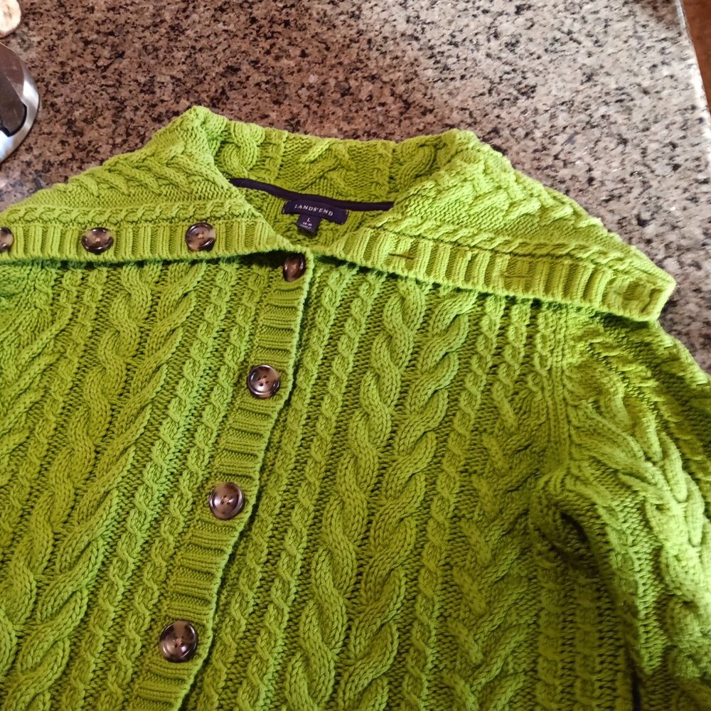 Land's End Green Cable Knit Cardigan, size Large